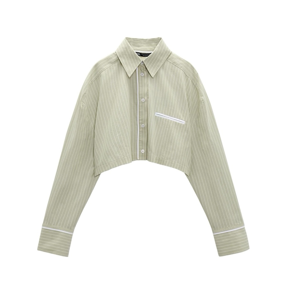 Zara Striped Crop Poplin Shirt
